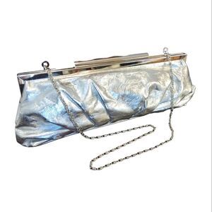 Lulu Townsend Y2K Metallic Silver Top Metal Evening Clutch with Chain
